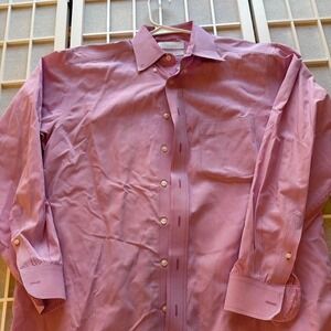 Men pink & white checkered Roundtree & York Gold Label cotton button shirt 16/34